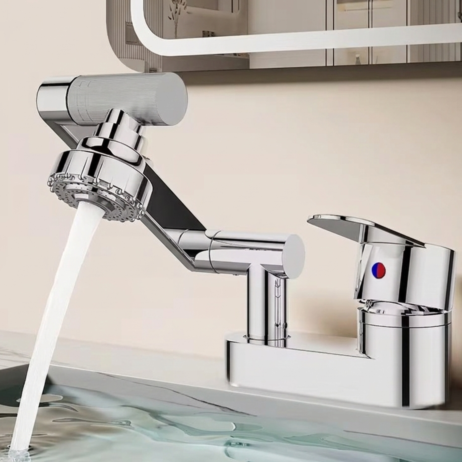 Uupsala - Wash Basin Faucet Double Hole Hot & Cold Mixer Tap with 2-Mode Rotating Nozzle Bathroom Sink Faucet