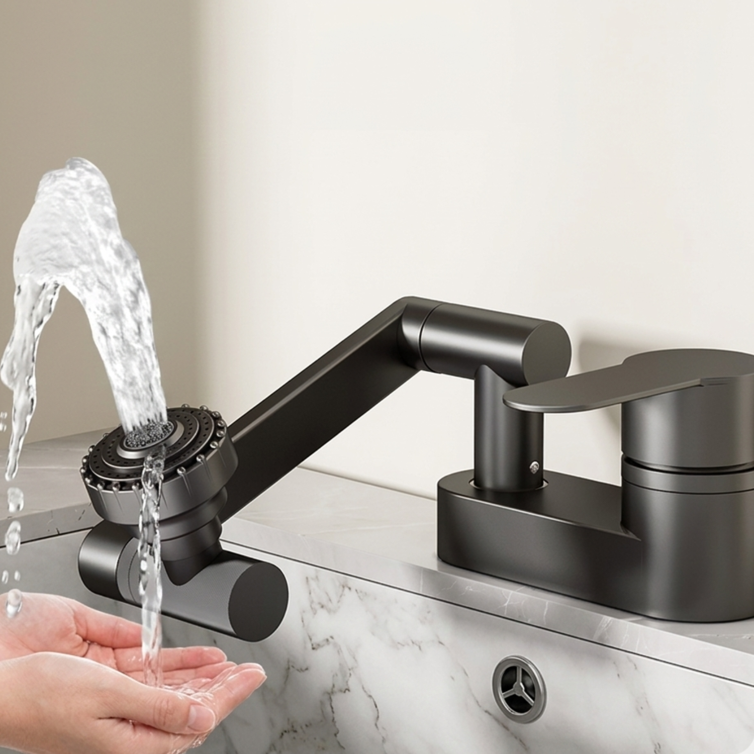 Uupsala - Wash Basin Faucet Double Hole Hot & Cold Mixer Tap with 2-Mode Rotating Nozzle Bathroom Sink Faucet