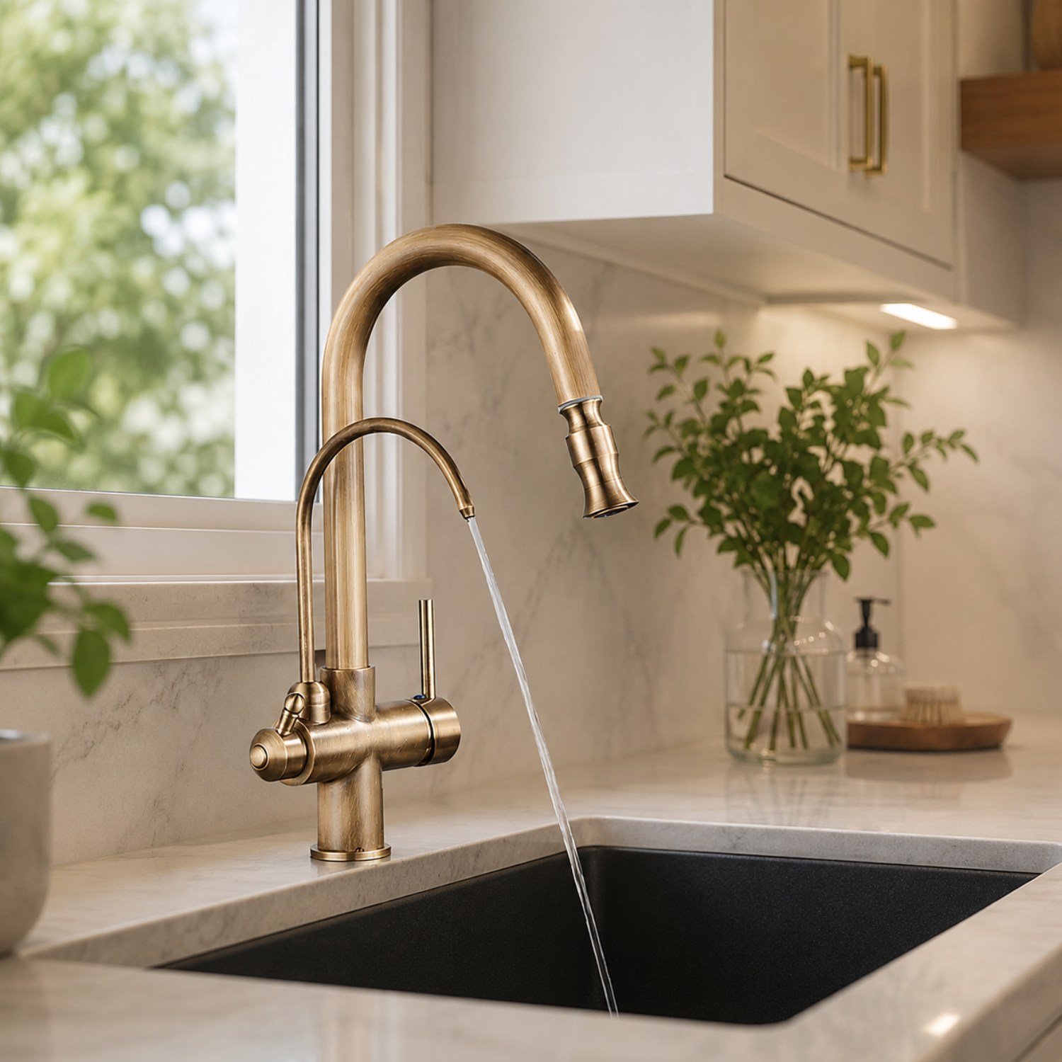 Karlstad Antique - 3-Way Kitchen Faucet with Filter Tap & Pull-Out Sprayer for Kitchen Sink