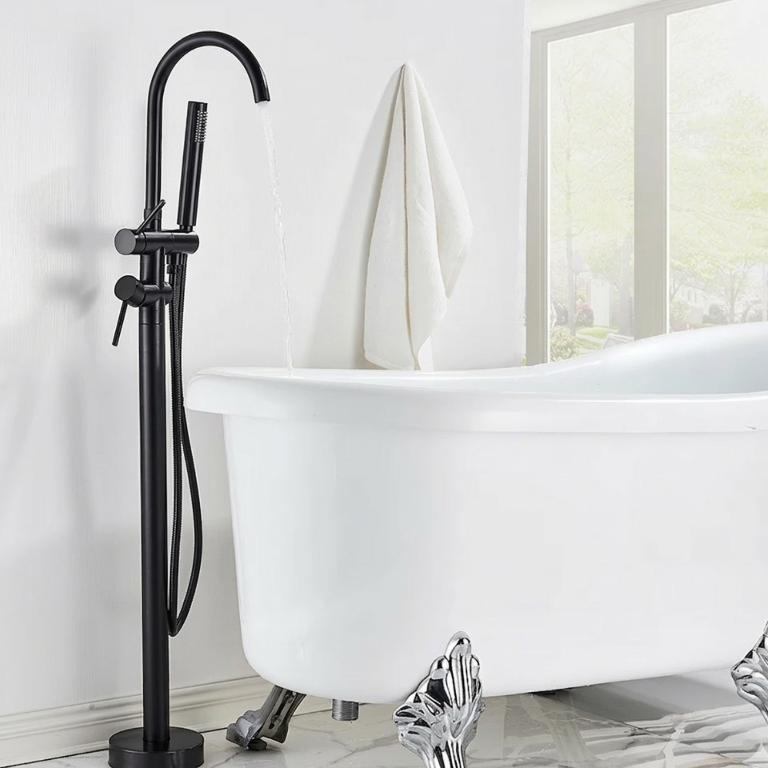 Klaralven - Bathtub Shower Faucet Set Floor Standing Shower System with 360 Swivel Spout Bathroom Bath Bathtub Mixer