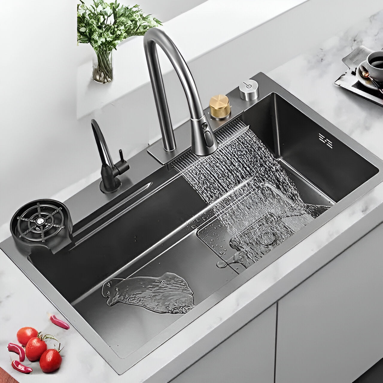 Kitchen sink with waterfall