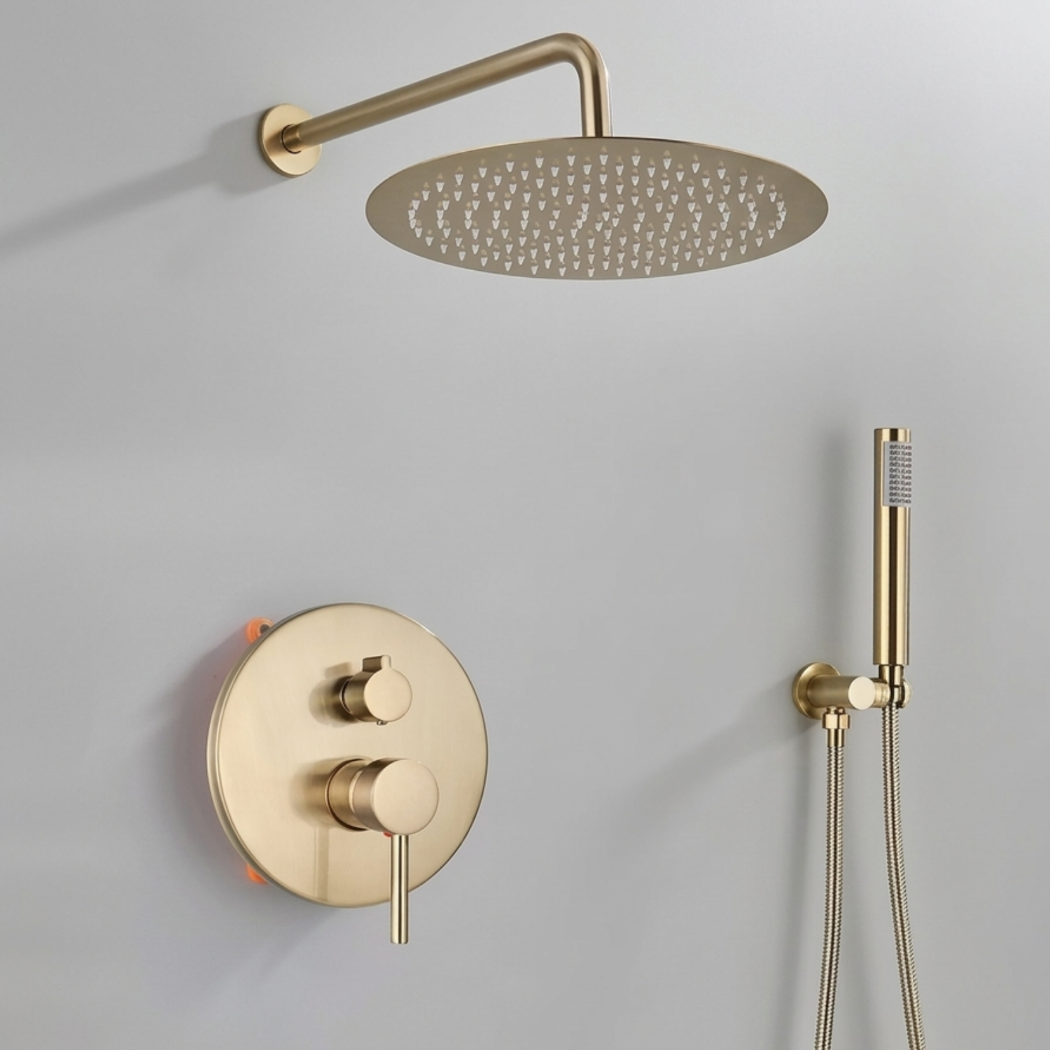 Odense -Brushed Gold Shower Faucet Wall Mounted Big Rainfall Head Hand Sprayer Set