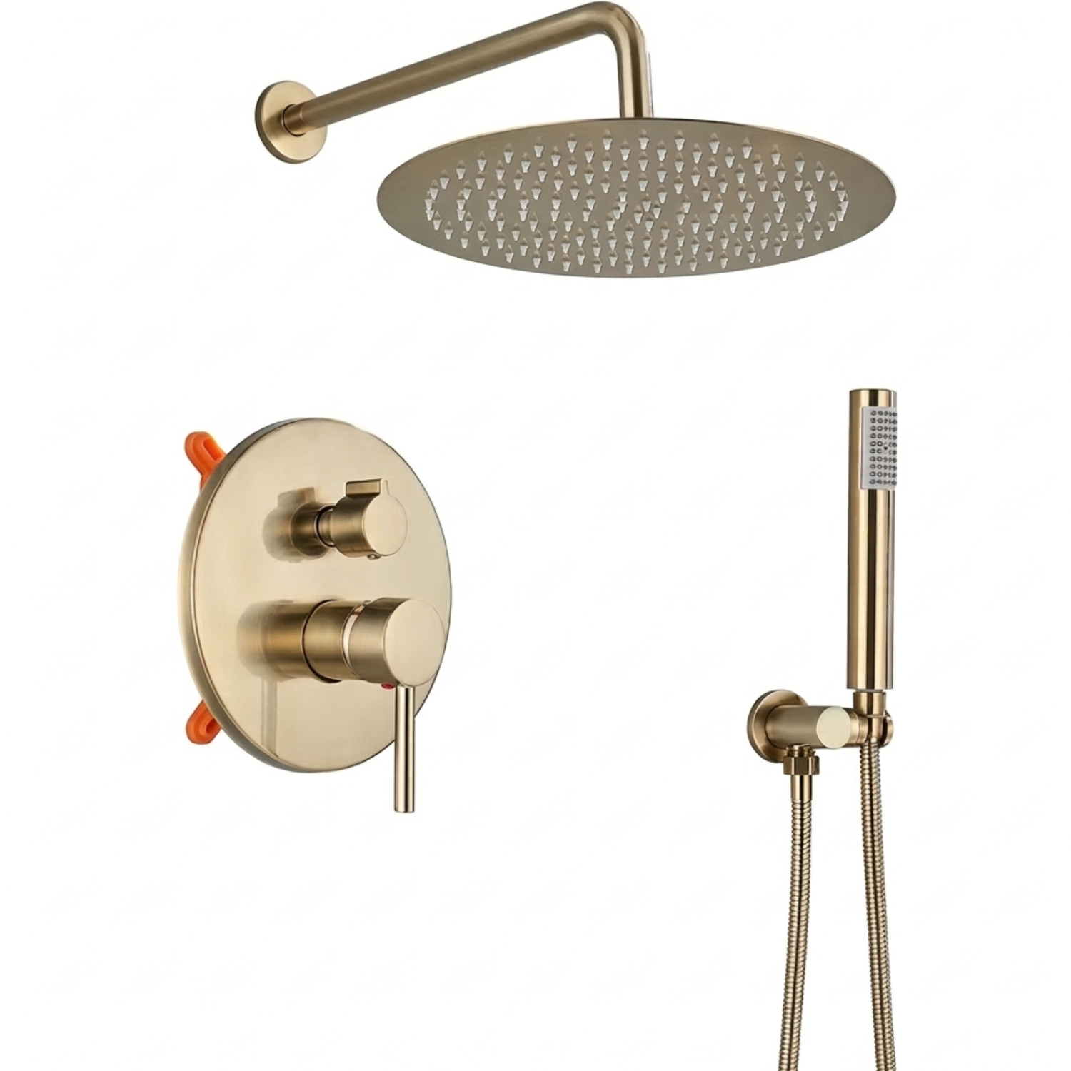 Odense -Brushed Gold Shower Faucet Wall Mounted Big Rainfall Head Hand Sprayer Set