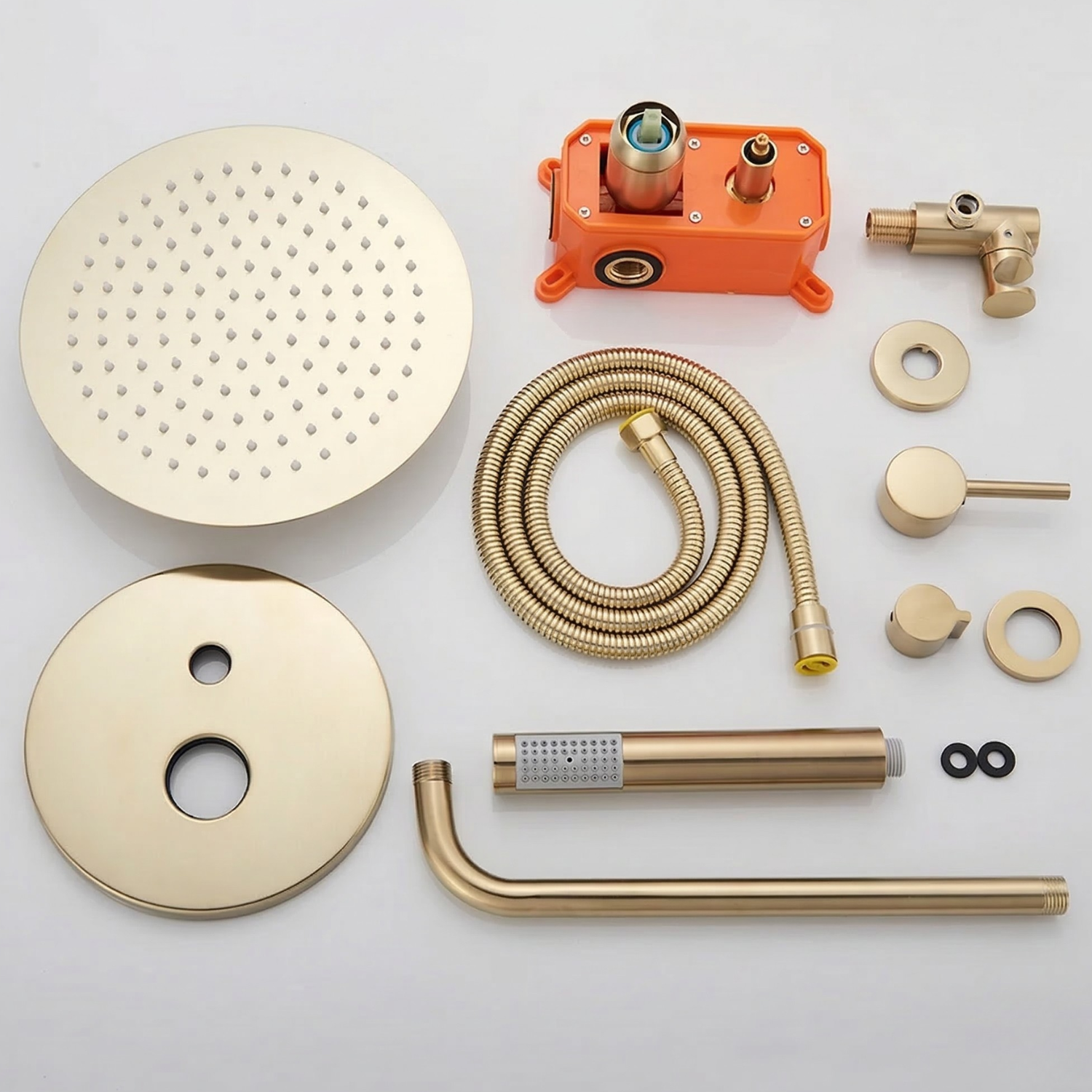 Odense -Brushed Gold Shower Faucet Wall Mounted Big Rainfall Head Hand Sprayer Set