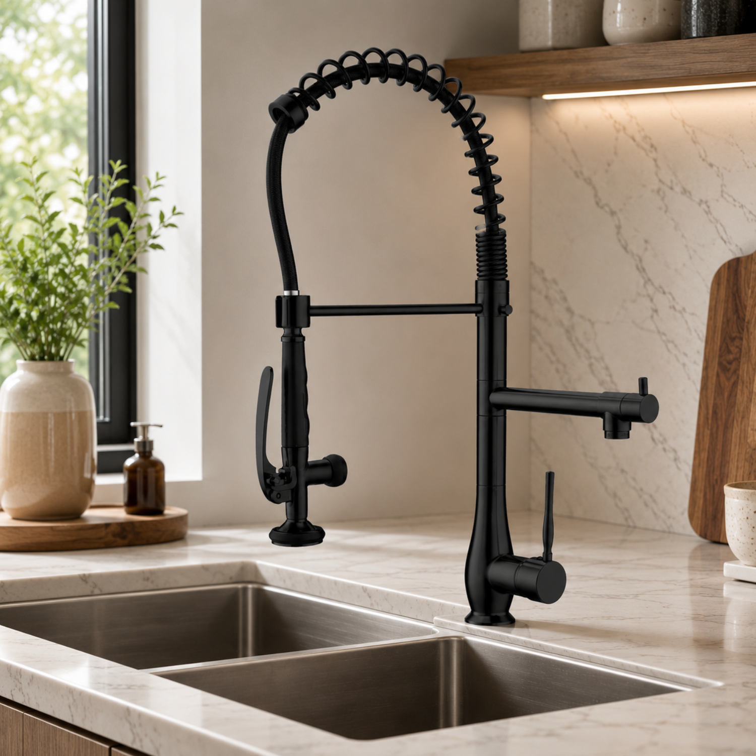 Oulanka - Commercial Single-Handle Kitchen Faucet  with Dual-Outlet High-Arc Spring Sink Tap