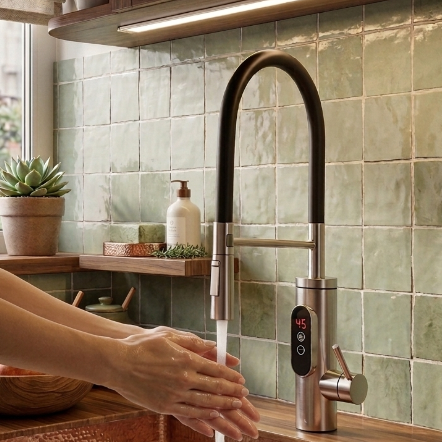 Oslo – Electric Water Heater 220V Instant Hot Water Faucet with Digital Display , Tankless Under-Sink Kitchen Tap, EU Plug