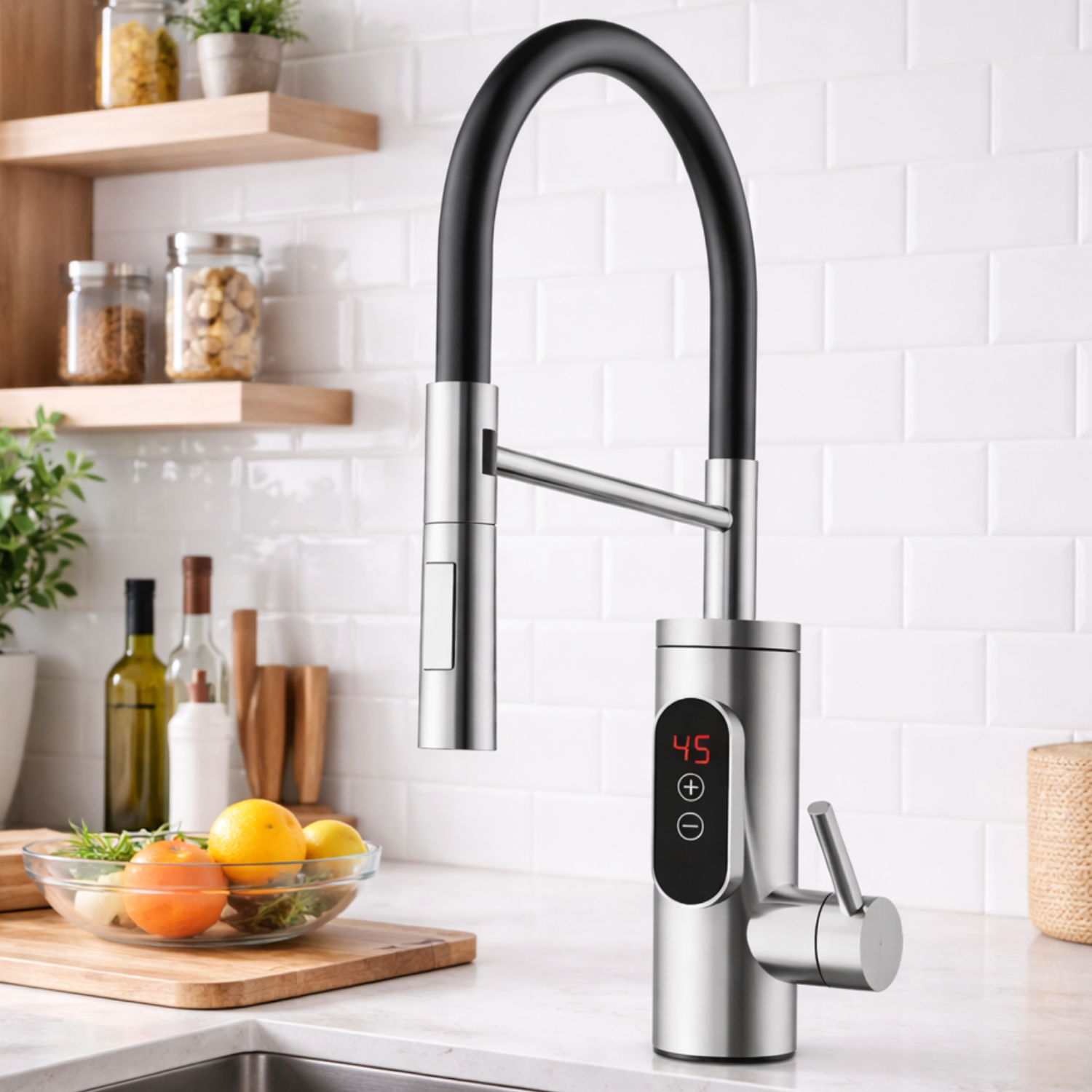 Oslo – Electric Water Heater 220V Instant Hot Water Faucet with Digital Display , Tankless Under-Sink Kitchen Tap, EU Plug