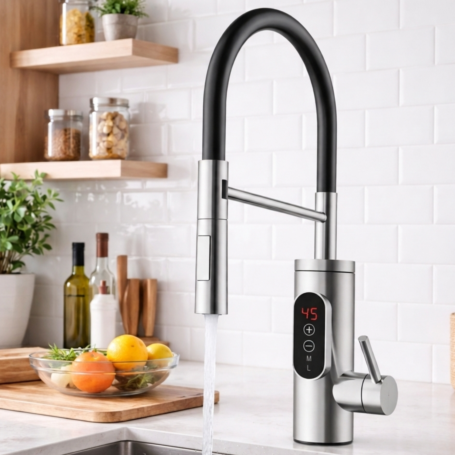 Oslo – Electric Water Heater 220V Instant Hot Water Faucet with Digital Display , Tankless Under-Sink Kitchen Tap, EU Plug