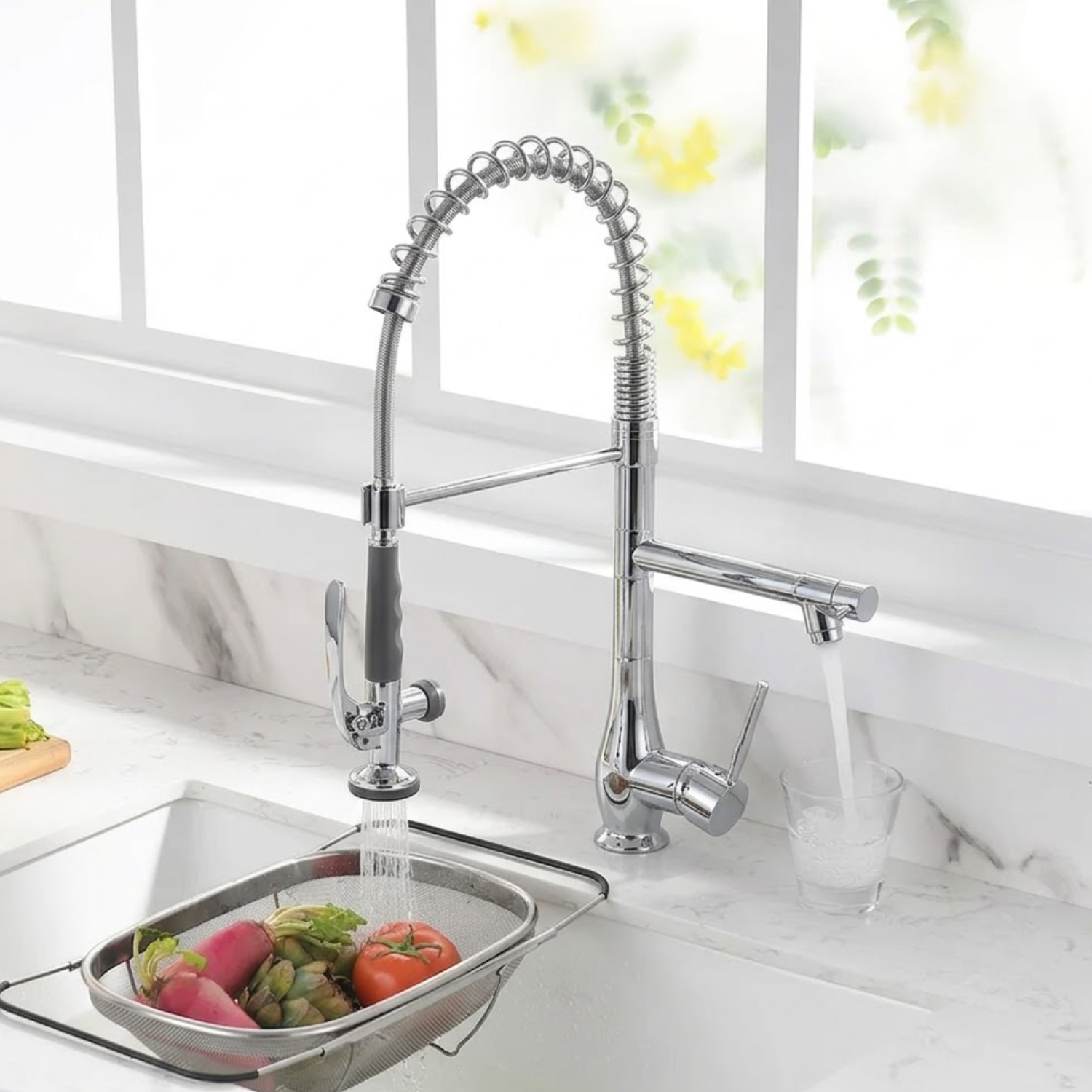Oulanka - Commercial Single-Handle Kitchen Faucet  with Dual-Outlet High-Arc Spring Sink Tap