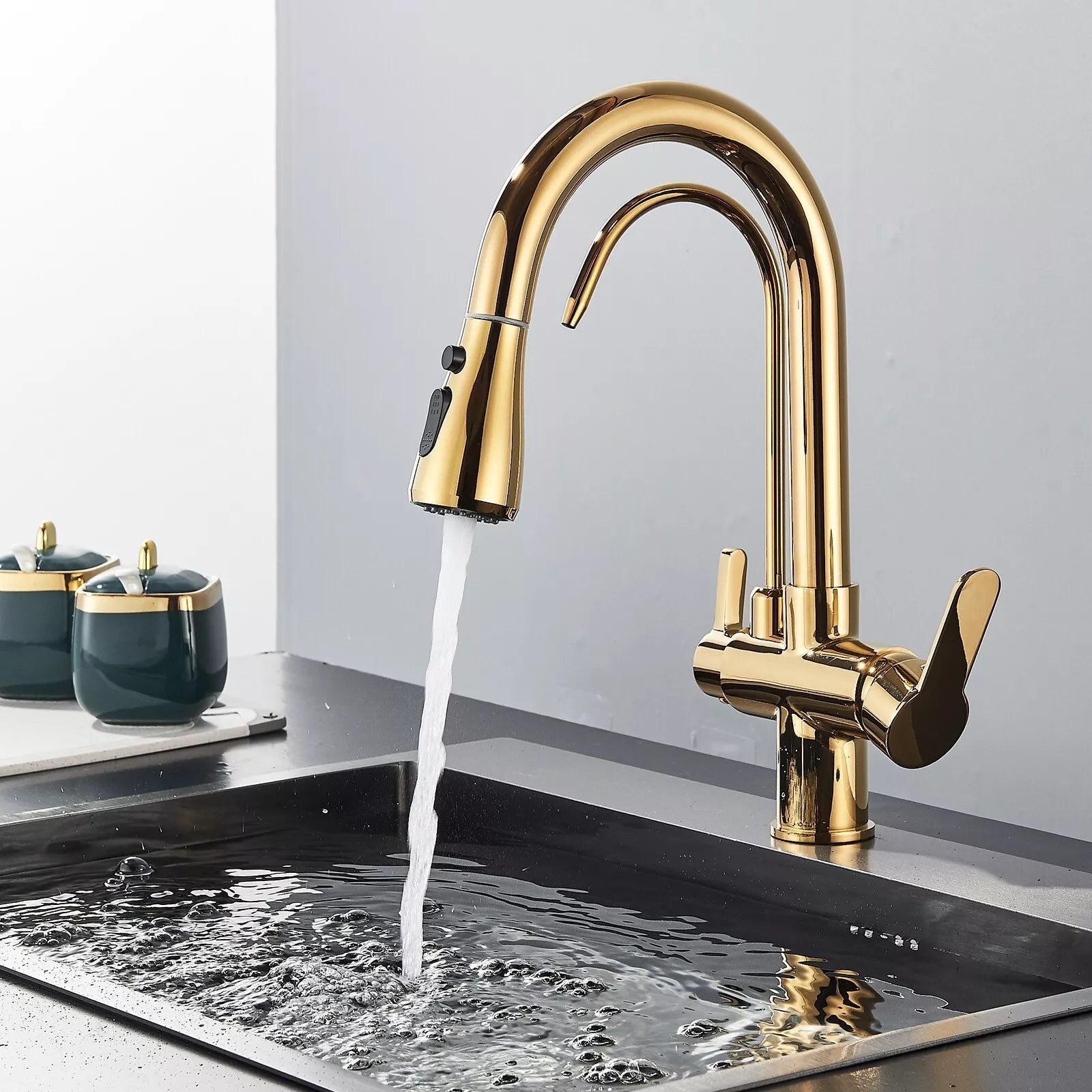 Karlstad - Three-Way Kitchen Faucet with Filter Tap & Pull-Out Spout for Kitchen Sink