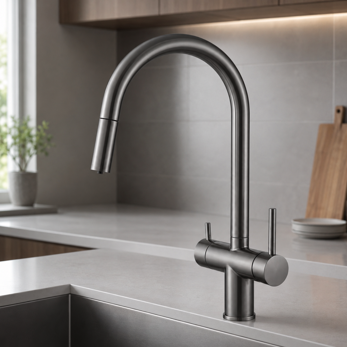Rondane - WaterMark Certified 3-Way Kitchen Faucet with Filter Tap & Pull-Out Sprayer for Kitchen Sink