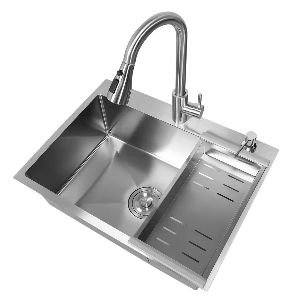 Klopeiner - 23.62" Stainless Steel Undermount Kitchen Sink with Pull-Out Faucet - Single Bowl Workstation Sink for Kitchen, Laundry & Bathroom