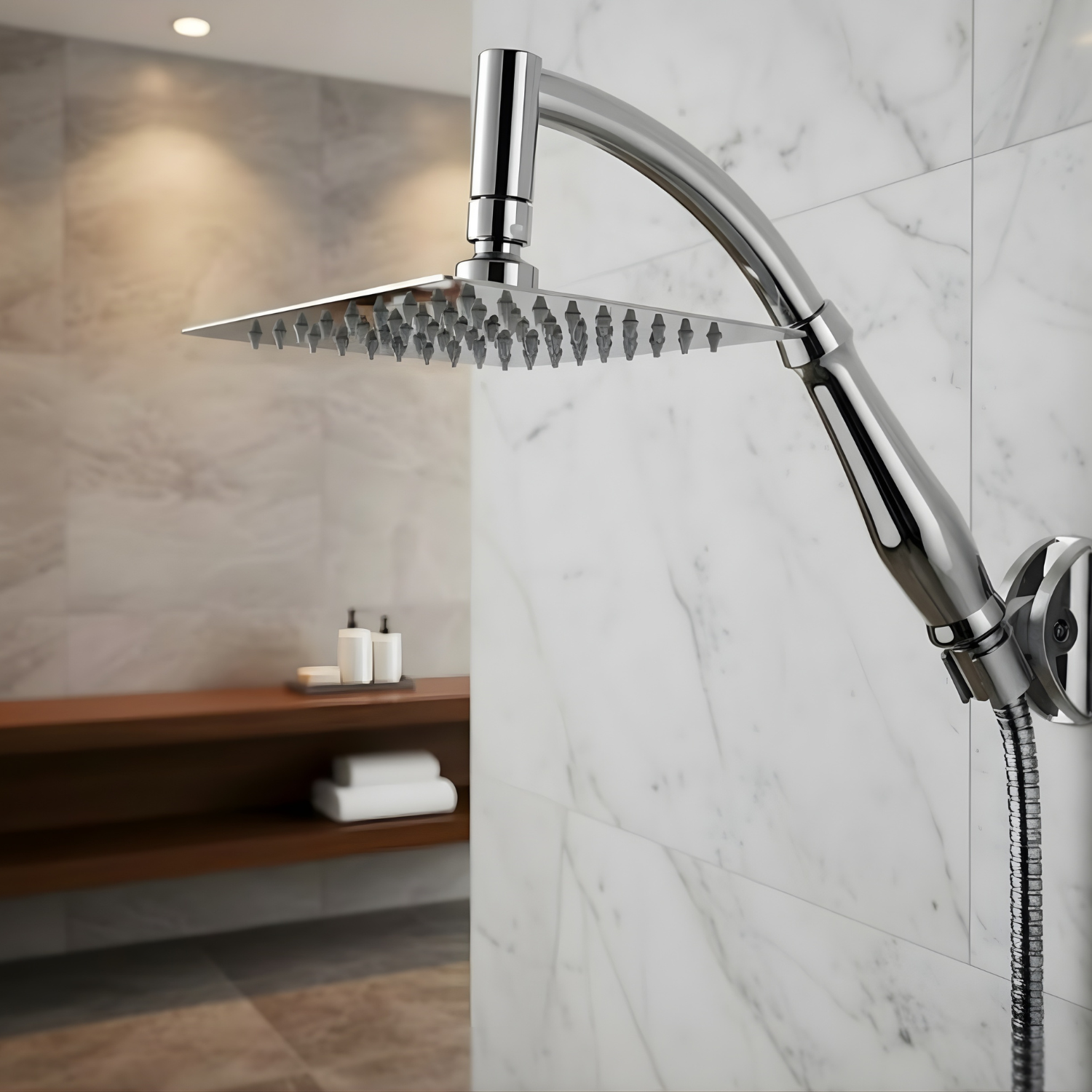 Lulea - Ultra-Thin Stainless Steel Rainfall Shower Head with 360° Swivel & Anti-Clog Nozzles