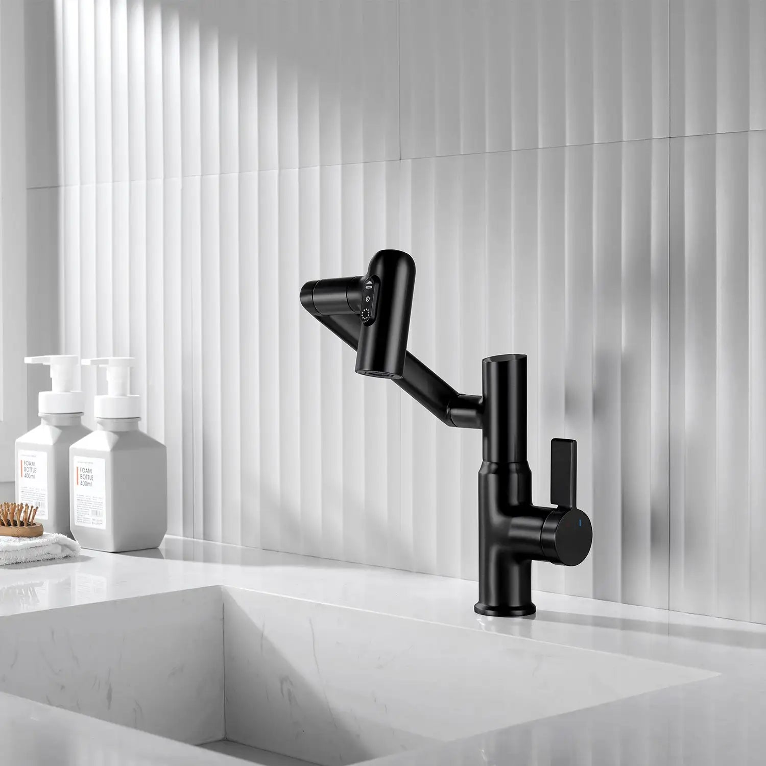 Black Leiden faucet in a luxurious bathroom