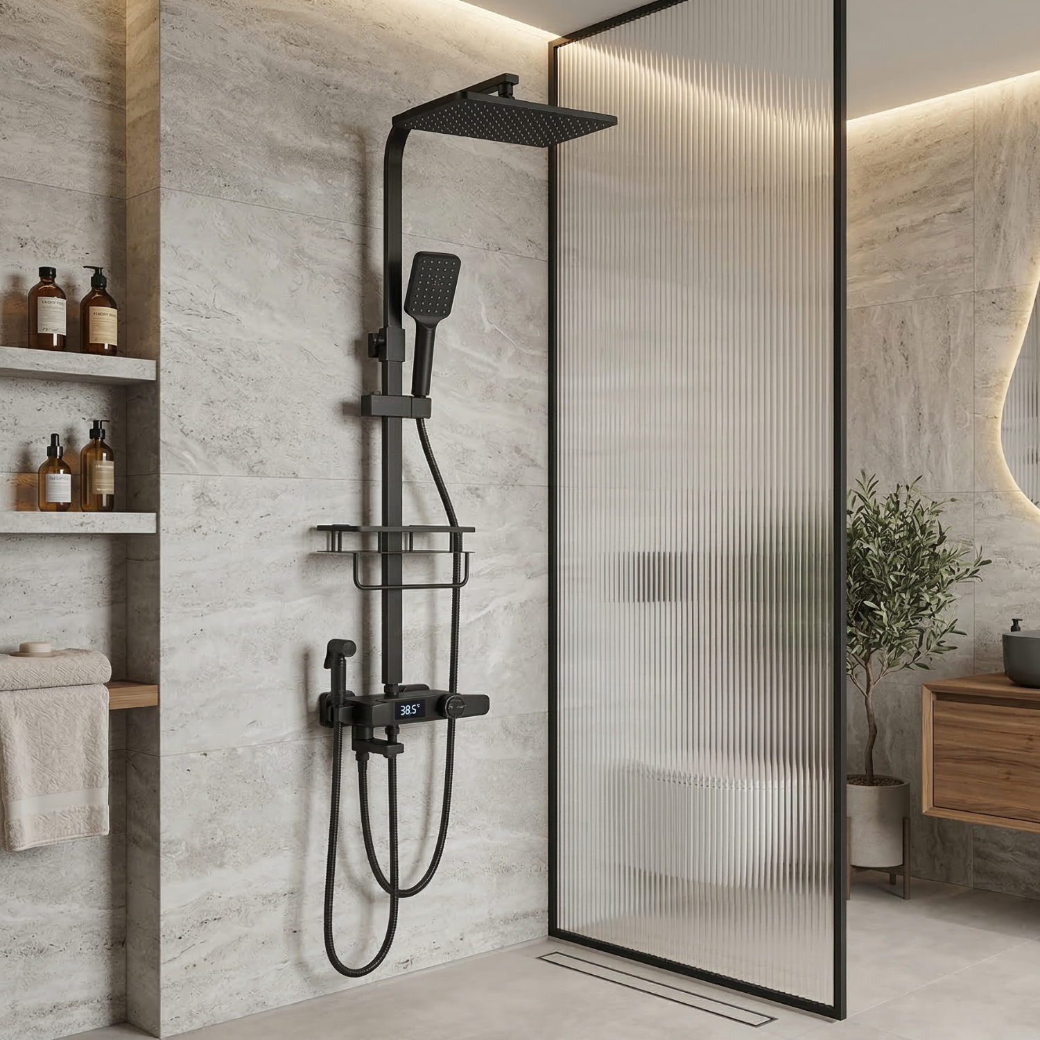 Torne - Digital Display Thermostatic Rainfall Shower System – 4 Way Bathroom Shower Set