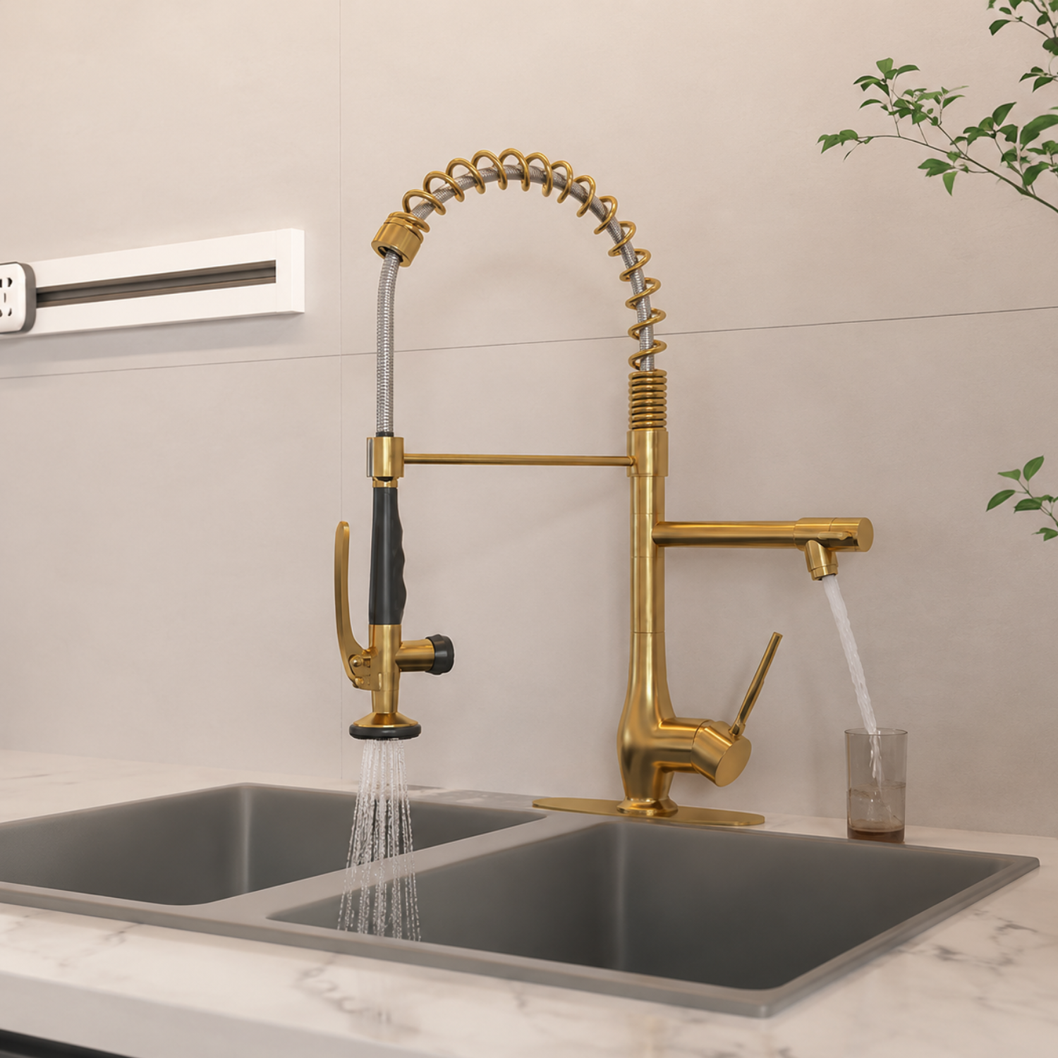 Oulanka - Commercial Single-Handle Kitchen Faucet  with Dual-Outlet High-Arc Spring Sink Tap