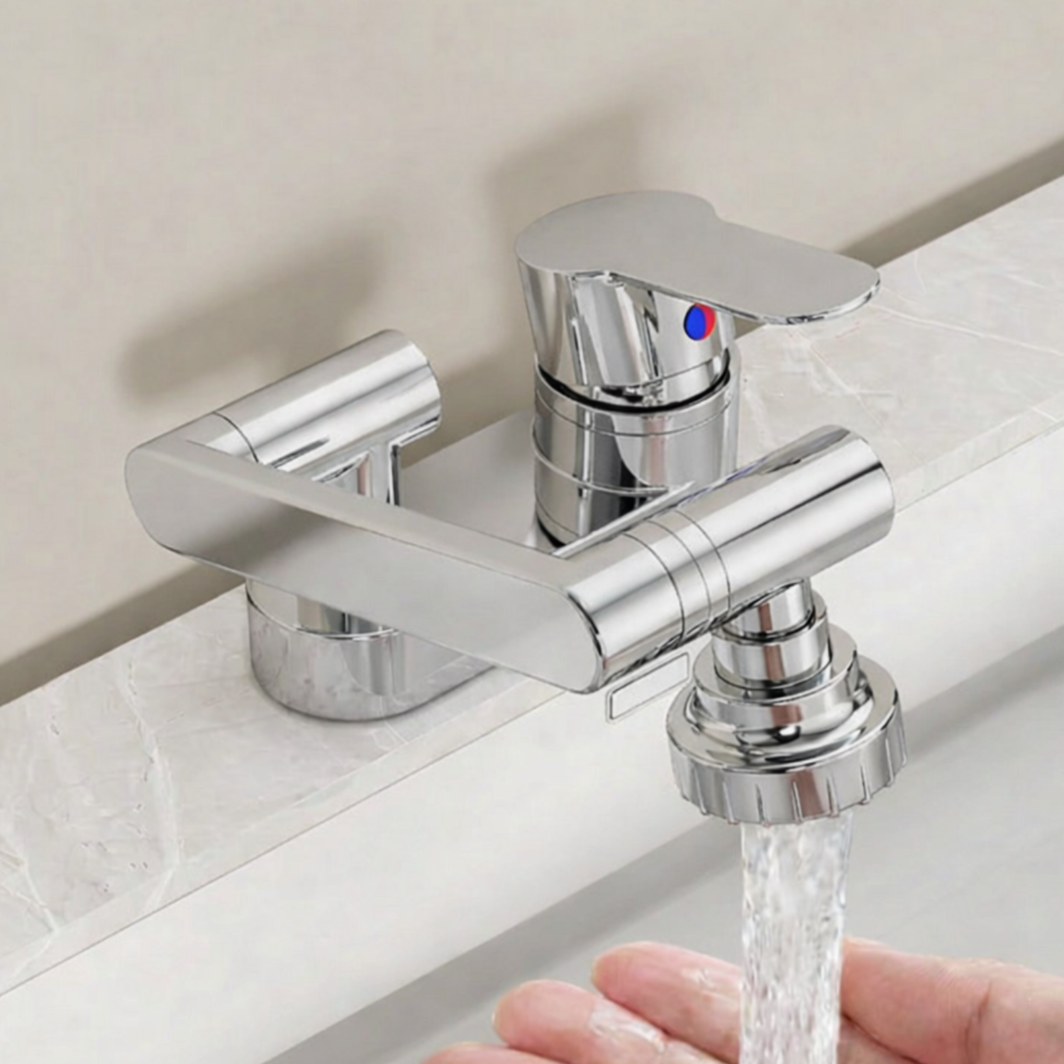 Uupsala - Wash Basin Faucet Double Hole Hot & Cold Mixer Tap with 2-Mode Rotating Nozzle Bathroom Sink Faucet