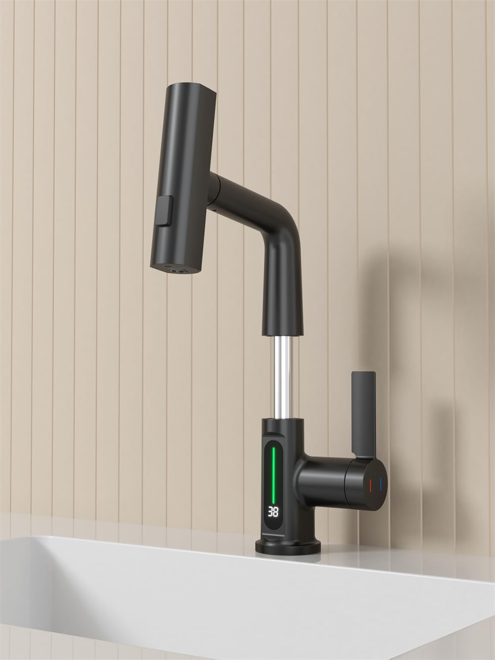 Adjustable smart faucet with a screen