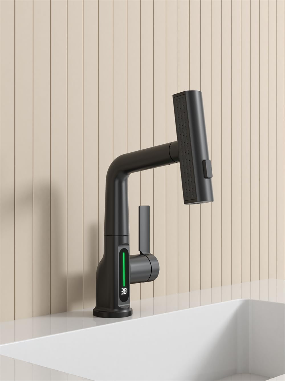 Black faucet with temperature screen