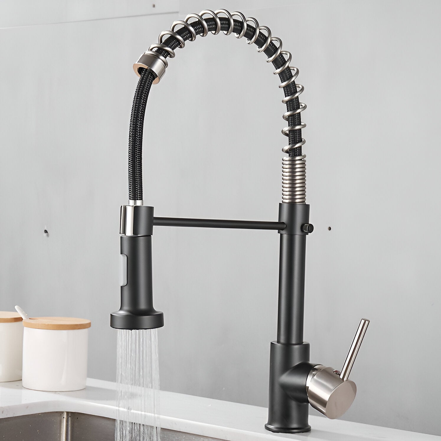 Black and chrome professional modern kitchen faucet