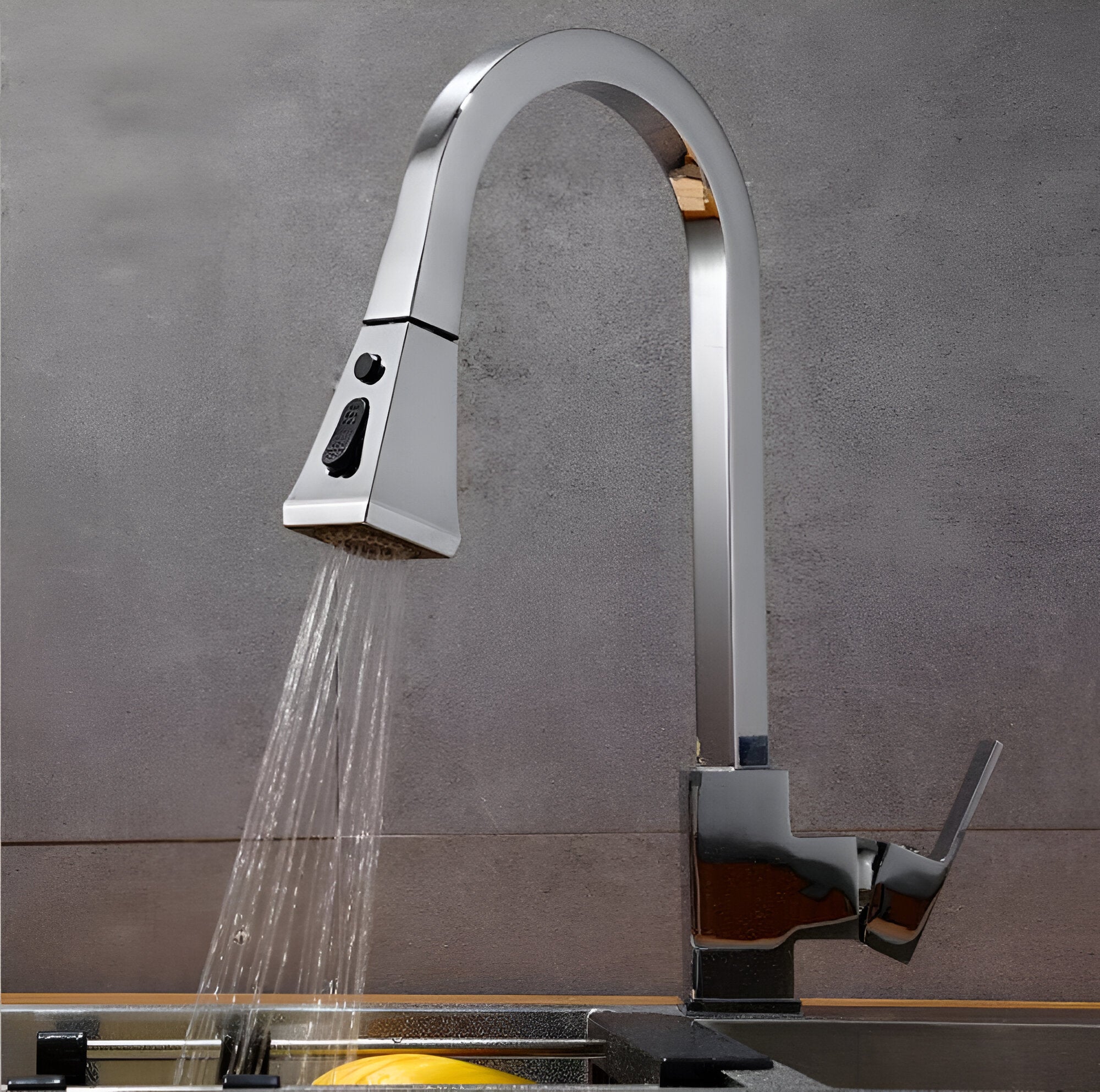 Chrome modern square faucet with spray mode