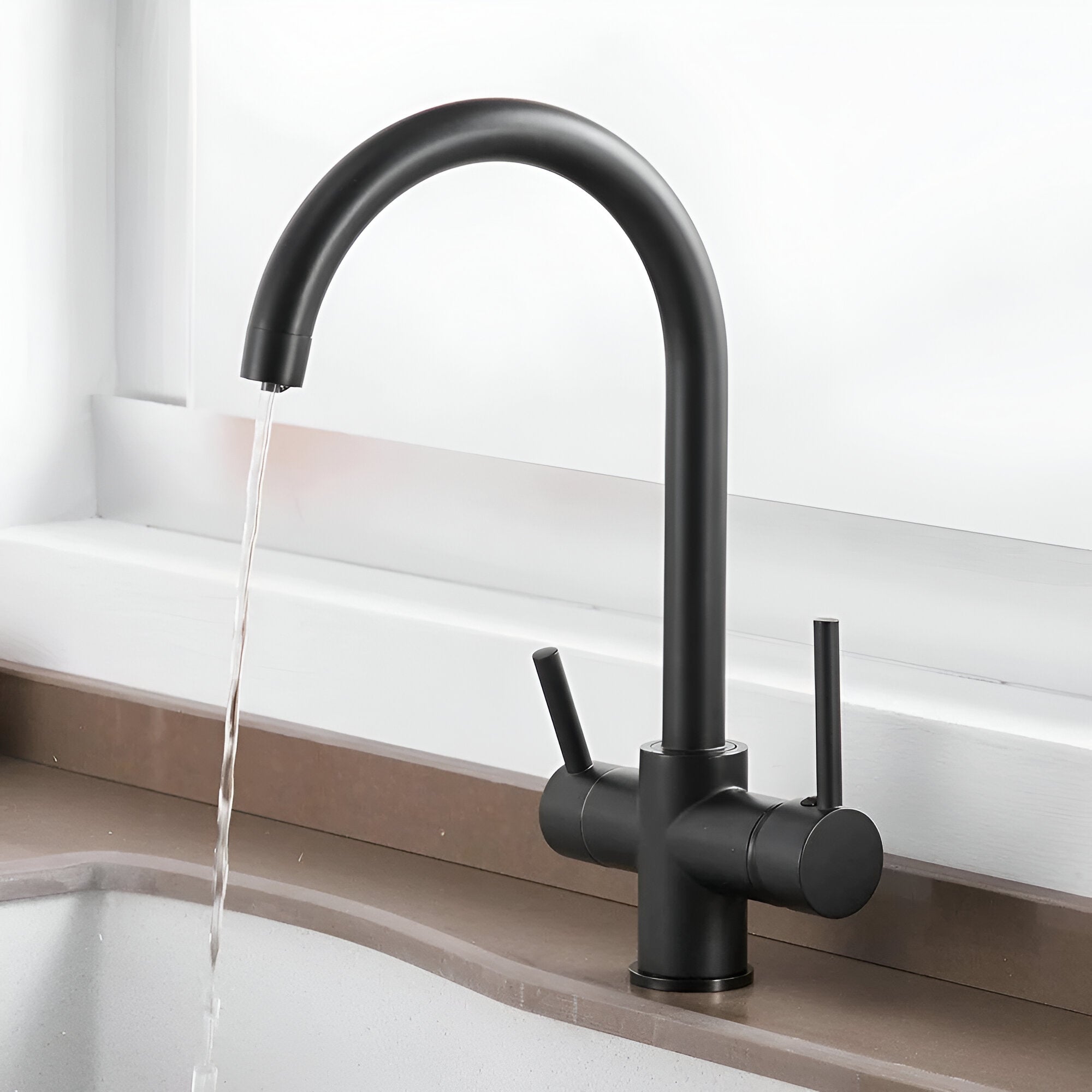 Matte black color kitchen faucet with filtered water dispenser