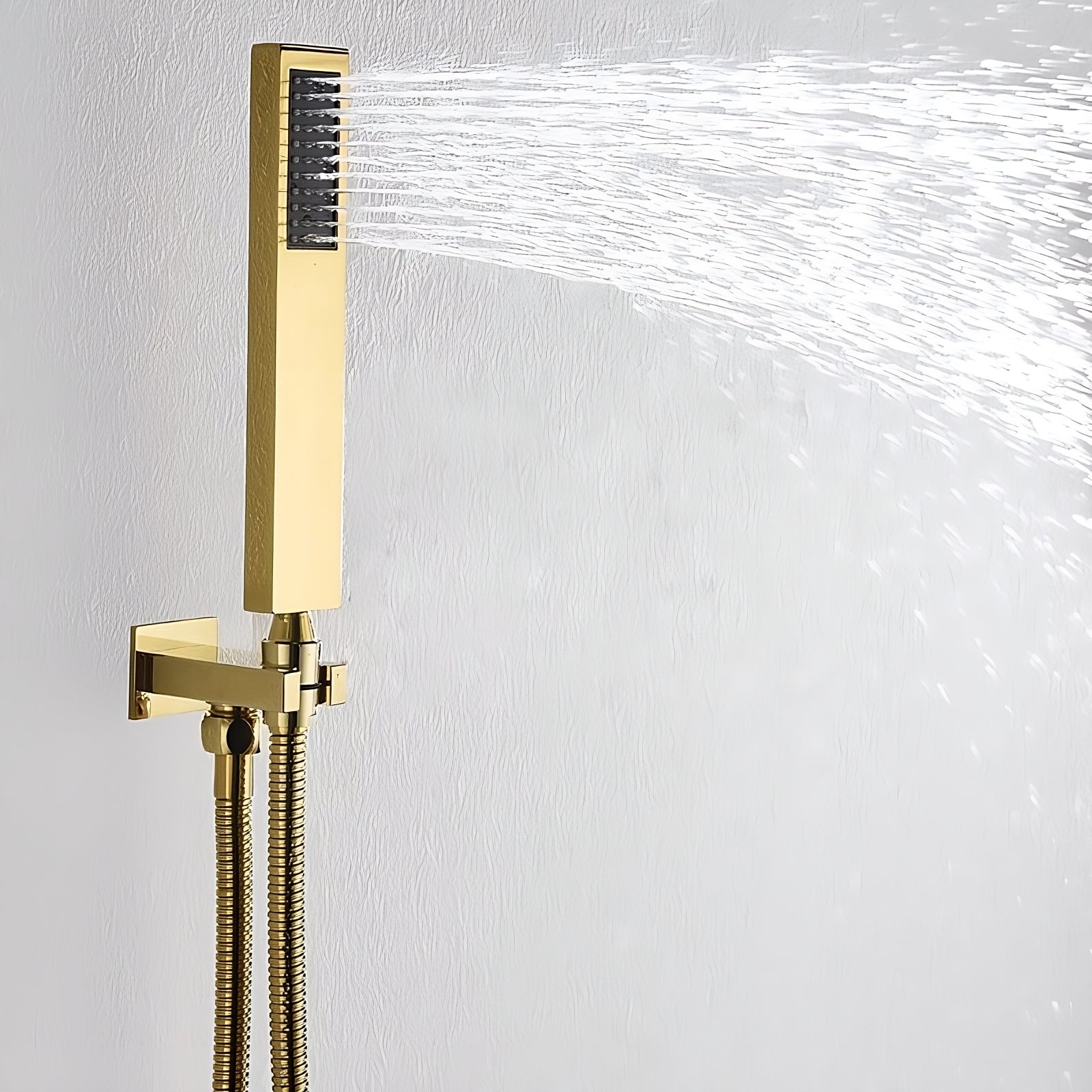 Golden modern shower head hanging on the wall