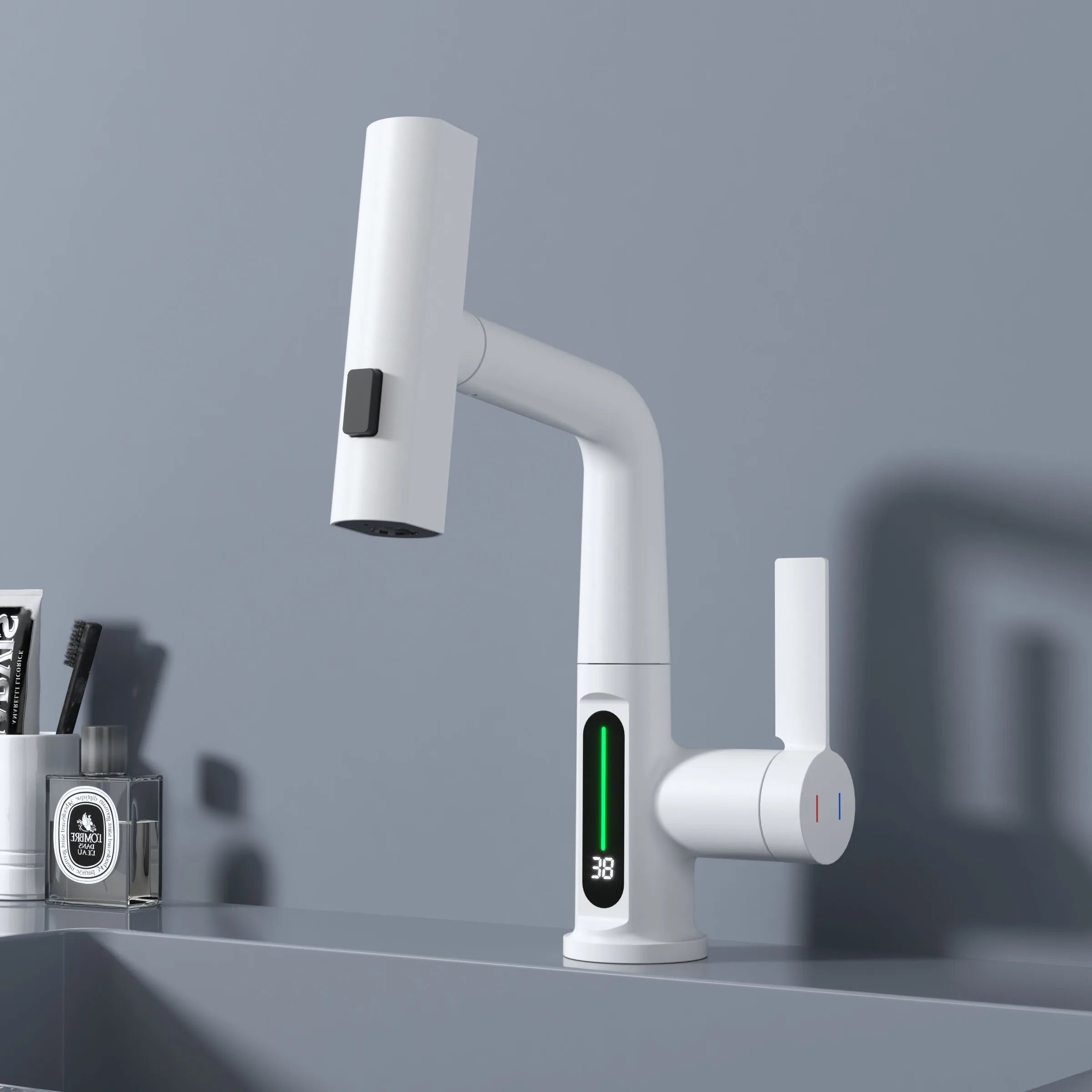 White modern futuristic kitchen faucet